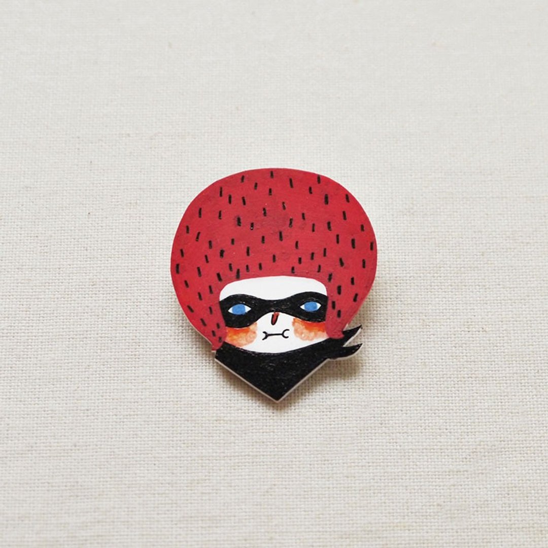 Eliza The Masked Girl / 蒙面正义女孩伊丽莎 / 手工制作热缩片 / 胸针磁铁 - 胸针 - 塑料 红色