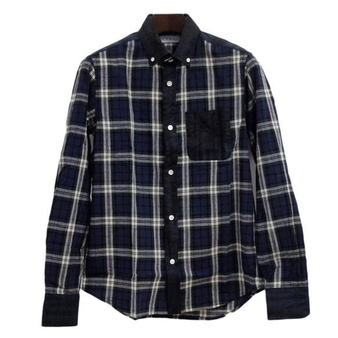 <Mサイズ> Traditional crafts Arimatsu tornado stop fabric switching cotton linen button-down shirt Men by Tsumugirabo - 男装衬衫 - 棉 黑色