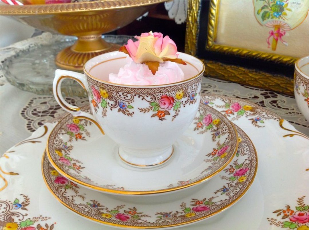 ♥安妮疯古物♥英国骨瓷Salisbury 1930年art deco时期全手绘古董花茶杯 咖啡杯三件组 圣诞礼物 - 茶具/茶杯 - 其他材质 多色