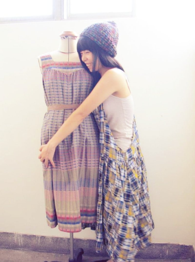 Lan 毛线帽子(灰蓝底黄花纱) - 帽子 - 其他材质 蓝色