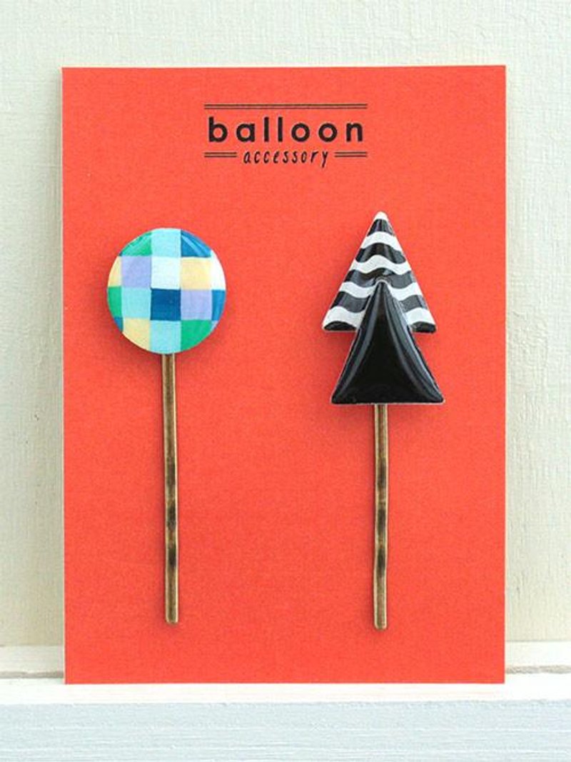 格纹圆形发夹＋双三角发夹组 - 发饰 - 压克力 多色