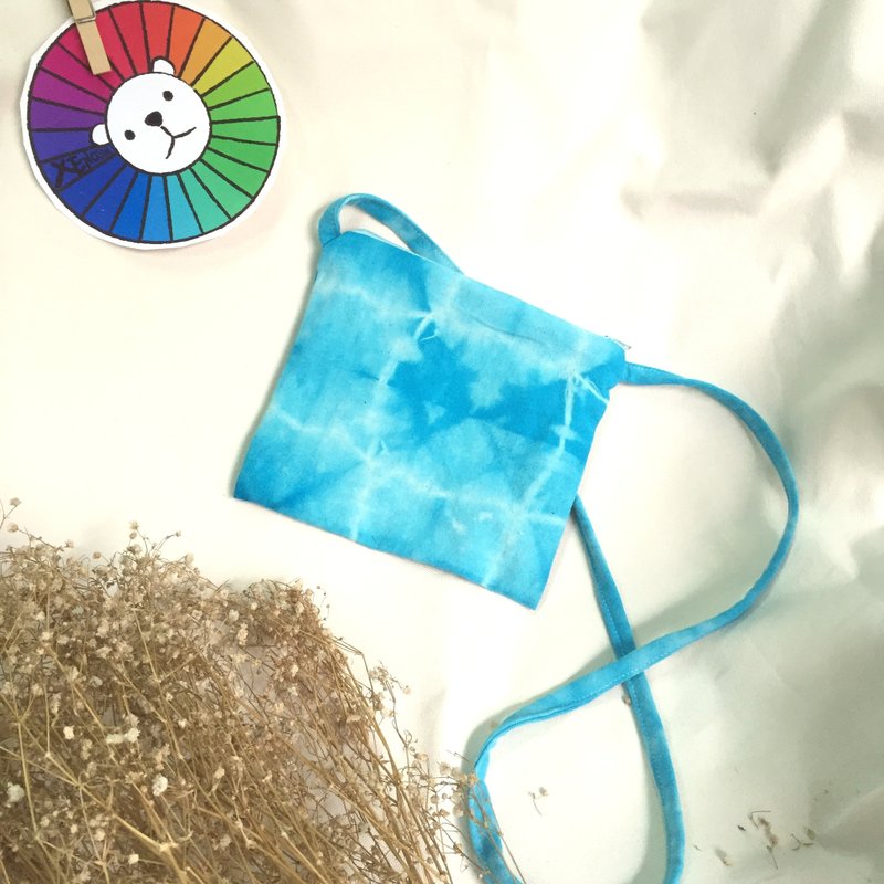 手工 绑染 扎染 全棉侧背小物袋 - 侧背包/斜挎包 - 棉．麻 蓝色