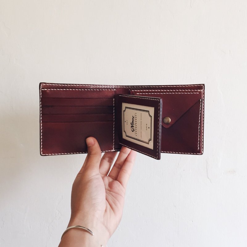 手工三页式皮革钱包 零钱 短夹 银包 送印字 - 皮夹/钱包 - 真皮 咖啡色