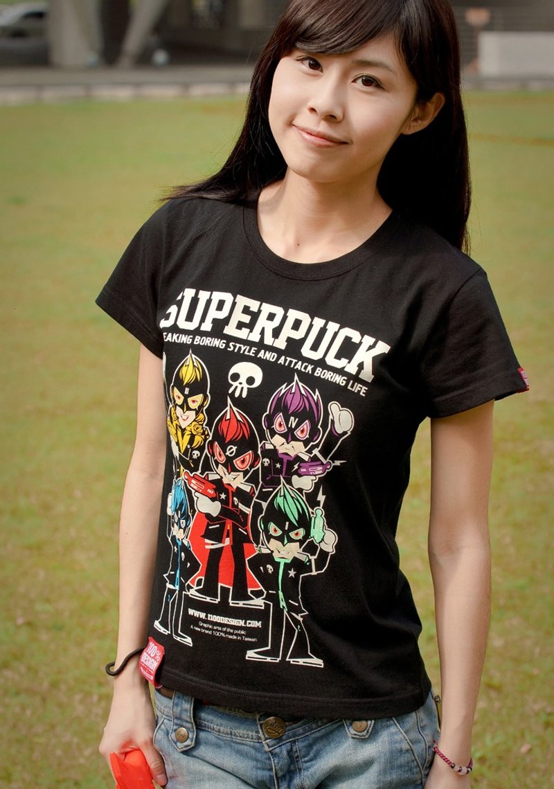 ★坏蛋战队纯棉踢★ - 女装 T 恤 - 棉．麻 黑色