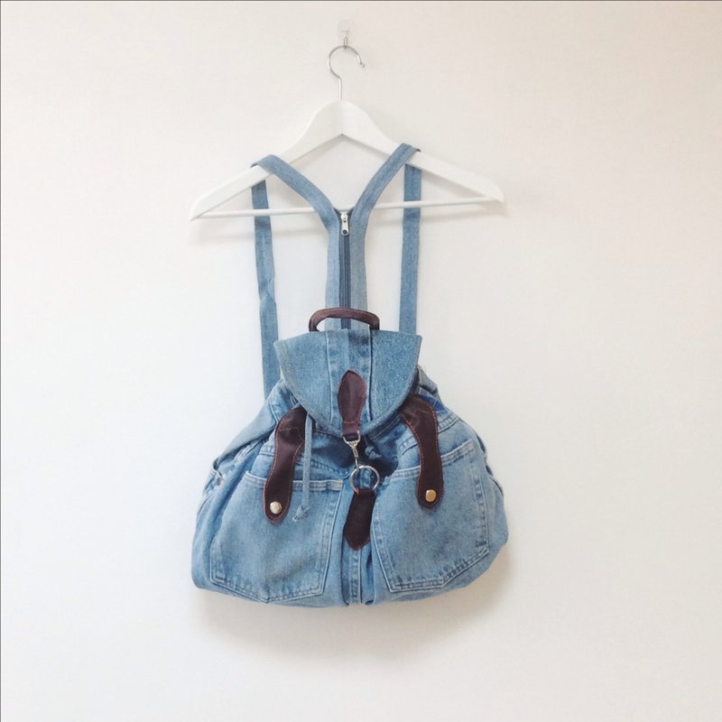 【你 好 嬉 皮 Hello Hippie】牛仔拼布背包 - 后背包/双肩包 - 其他材质 蓝色