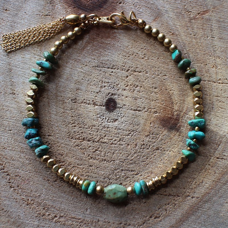 Muse自然风系列NO.48蓝色土耳其石黄铜手链 - 手链/手环 - 其他材质 蓝色