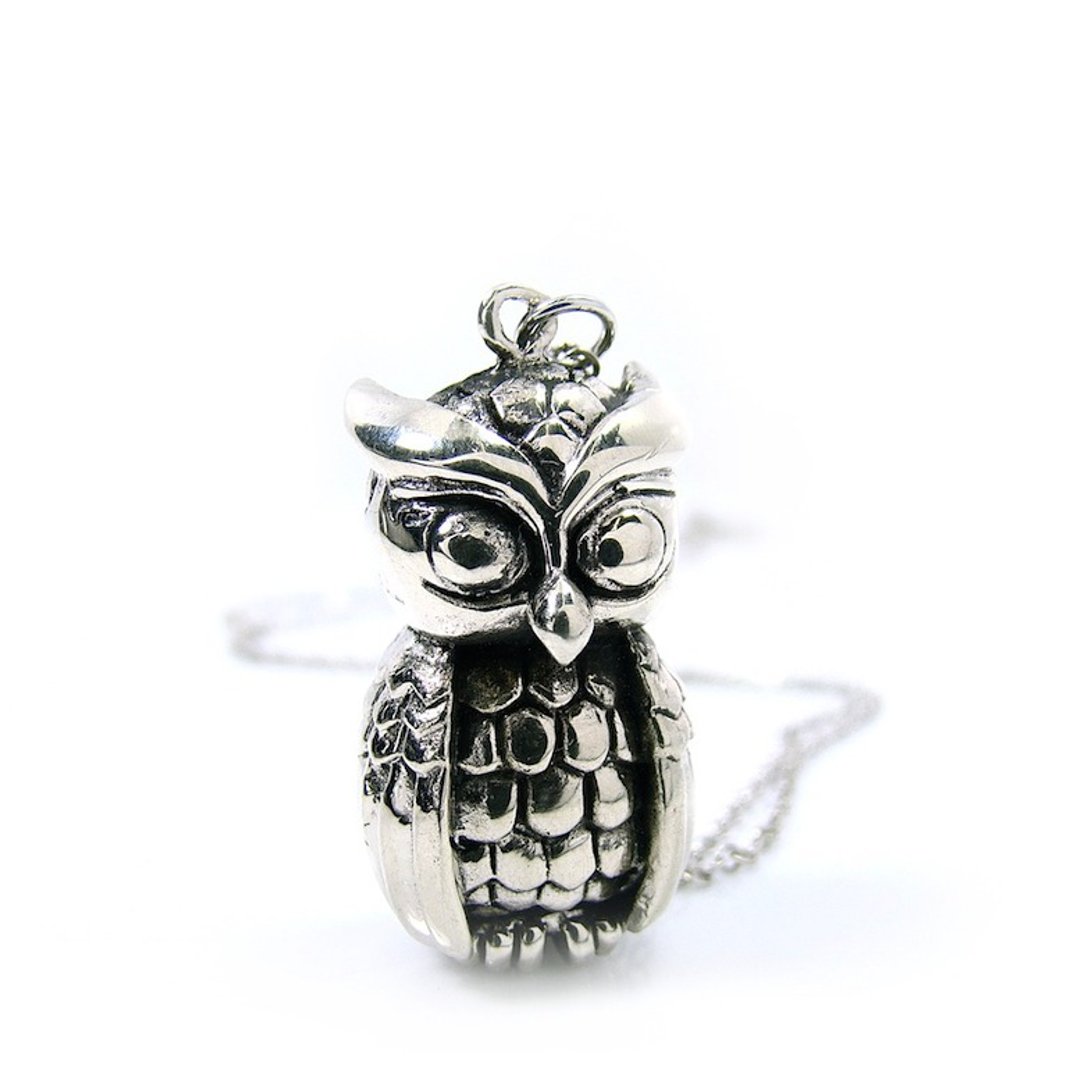 Owl pendant in white bronze ,Rocker jewelry ,Skull jewelry,Biker jewelry - 项链 - 其他金属 