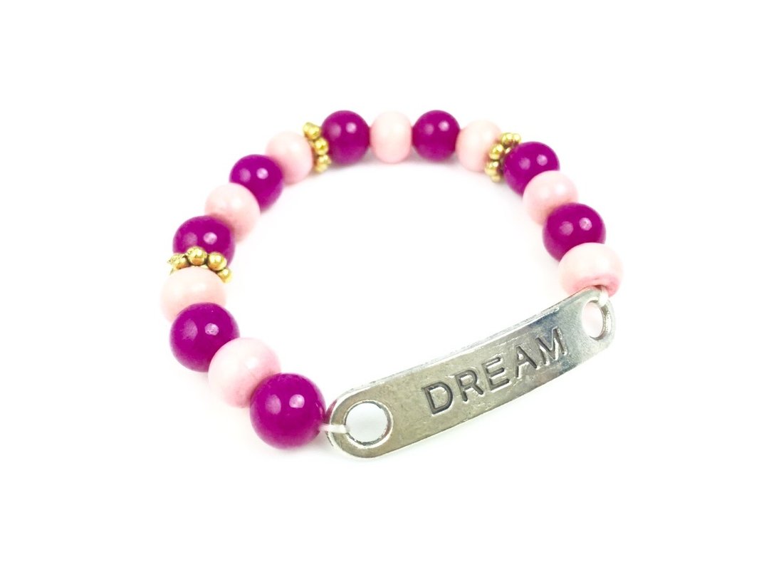 “粉桃木珠 x 银色Dream吊牌” - 手链/手环 - 其他材质 粉红色