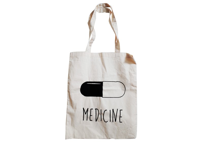 【隐性/显性】::手工::布袋::‘Medicine/药’/购物袋/书包/随身包/文青/类帆布/礼物/肩背/A3大小/ - 侧背包/斜挎包 - 棉．麻 卡其色