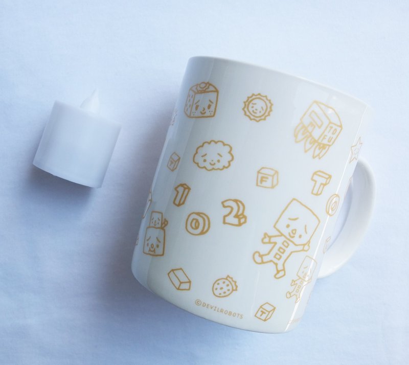 TO-FU OYAKO豆腐人骨瓷马克杯(含LED蜡烛灯) - 咖啡杯/马克杯 - 瓷 白色