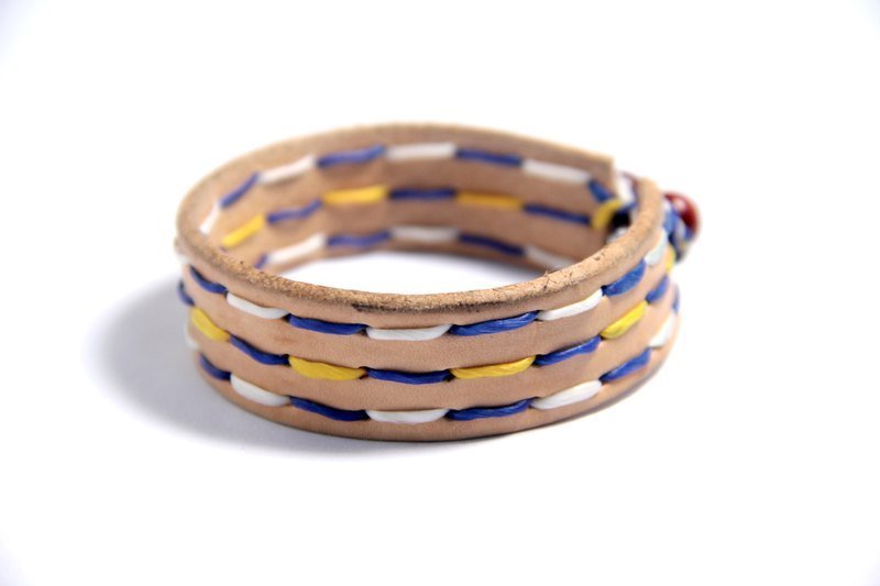 三线道宽版皮革手环 - 手链/手环 - 真皮 橘色