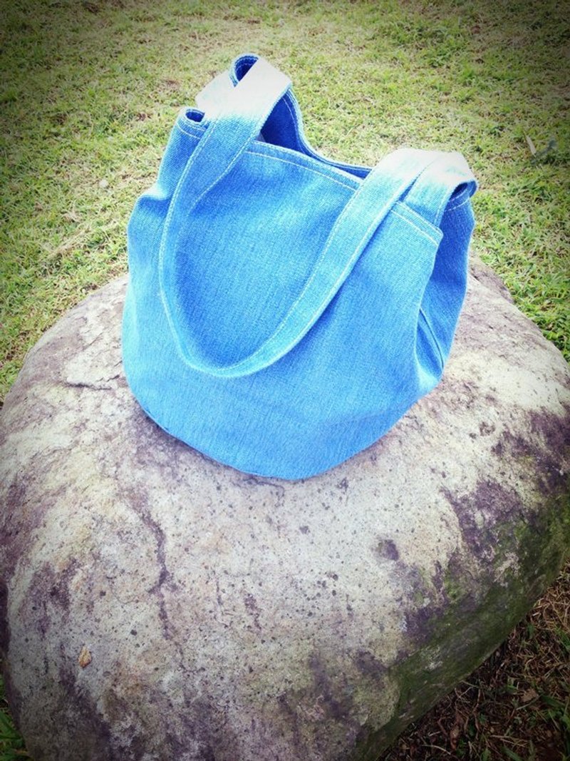 天空蓝单宁圆桶包飘飘上市 - 侧背包/斜挎包 - 其他材质 蓝色