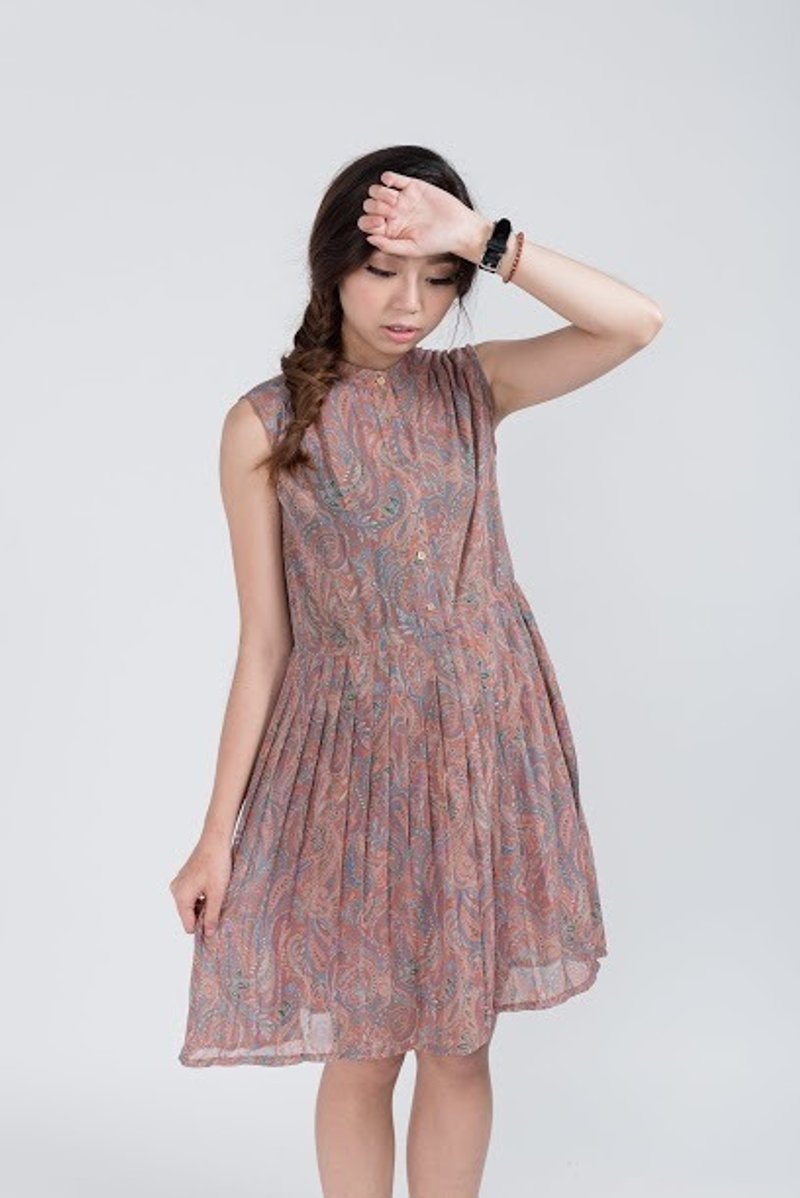 古着洋装_/ 美丽花布 / 印花 / 雪纺 - 洋装/连衣裙 - 其他材质 粉红色