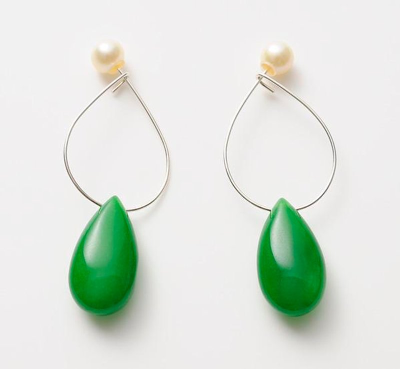 水滴耳环（绿色） - 耳环/耳夹 - 其他金属 绿色
