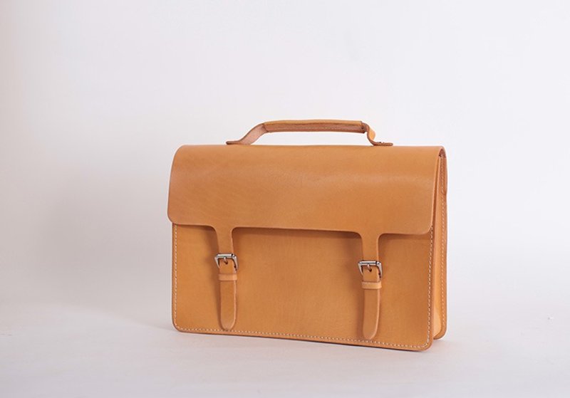 joydivision vintage棕色手工 复古牛皮 双耳 vintage包 英伦 邮差包 - 公文包/医生包 - 真皮 咖啡色