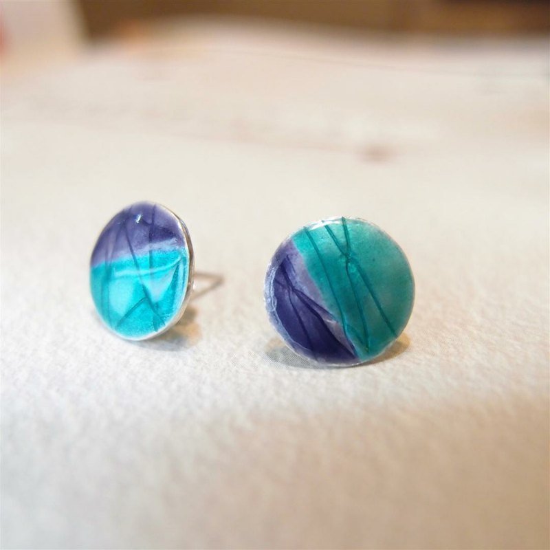 圆形1--珐琅纯银耳环(订制款) - 耳环/耳夹 - 其他金属 