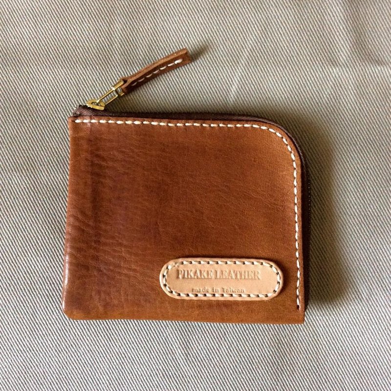 纯手工皮革拉链卡片零钱包 - 皮夹/钱包 - 真皮 咖啡色