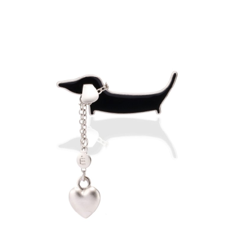 圣诞交换礼物。法式别针。限量饰品。生日礼物。女生礼物。定情礼物。浪漫巴黎。黑腊肠狗别针 Brooch - 胸针 - 其他金属 黑色