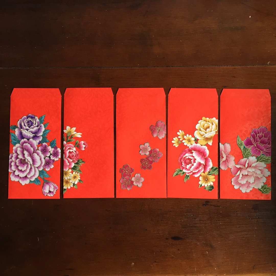 新年囍气花布红包袋 / 花布 / 婚礼小物 / 开工红包袋 / 尾牙红包袋 五个一组 - 木工/竹艺/纸艺 - 纸 红色