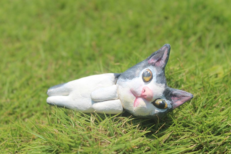 斜躺的猫星人公仔 手工制作 定制化 - 玩偶/公仔 - 粘土 灰色