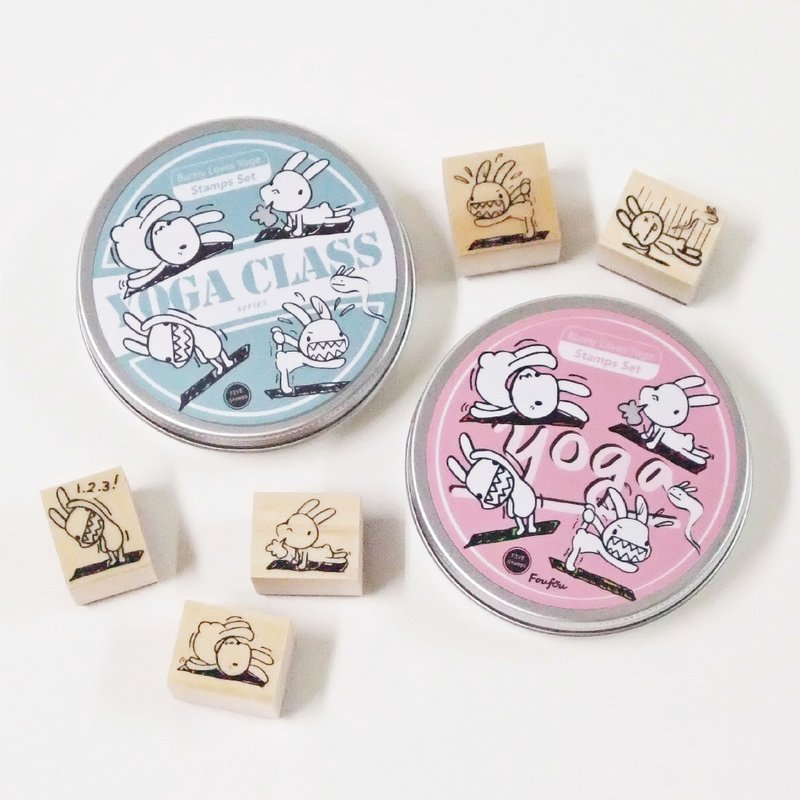 《Foufou》原木印章组铝盒装 - Yoga Class (粉蓝/粉红) - 印章/印台 - 木头 多色