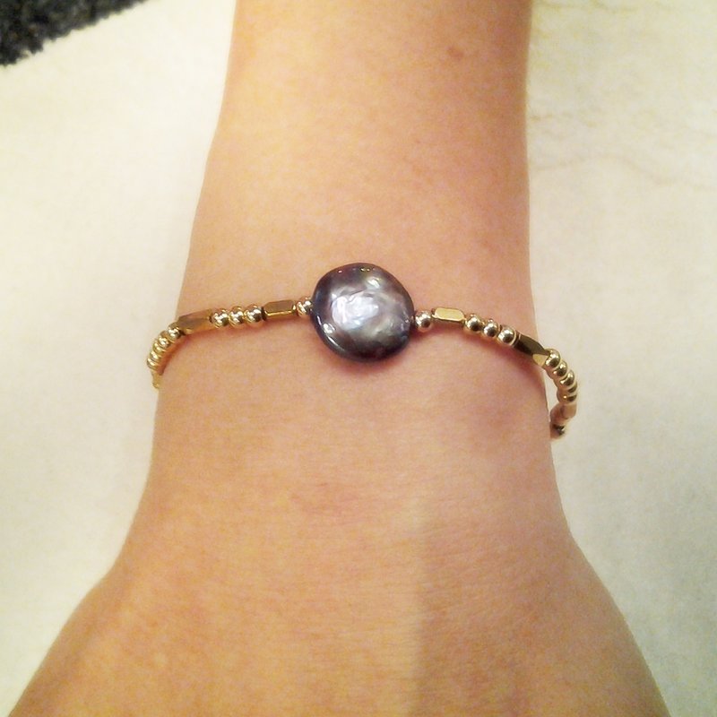 EF流金岁月NO.55紫色圆扁天然珍珠黄铜手链 - 手链/手环 - 其他材质 紫色