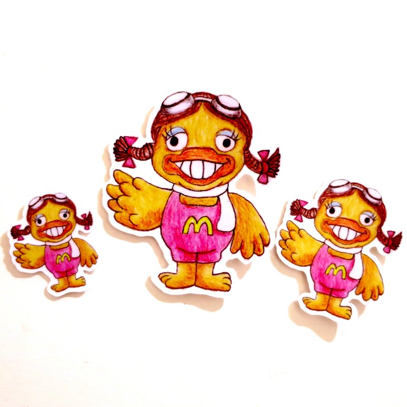 色铅笔手绘傻呼呼公仔娃娃防水贴纸--傻呼呼大鸟姐姐3入(编号14) - 贴纸 - 纸 粉红色