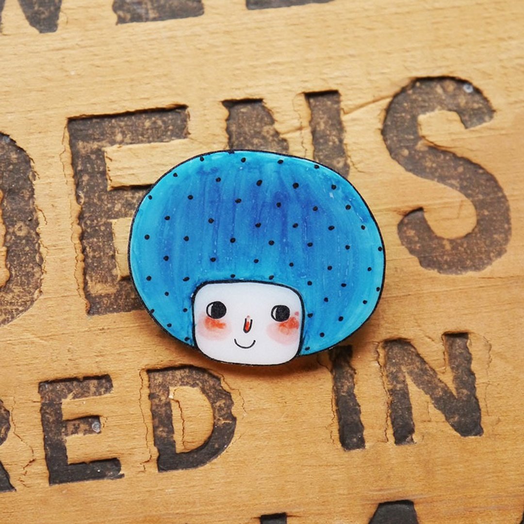Minifanfan The Blue Bob Girl / 蓝色鲍伯头的Minifanfan / 手工制作热缩片 / 胸针磁铁 - 胸针 - 塑料 蓝色