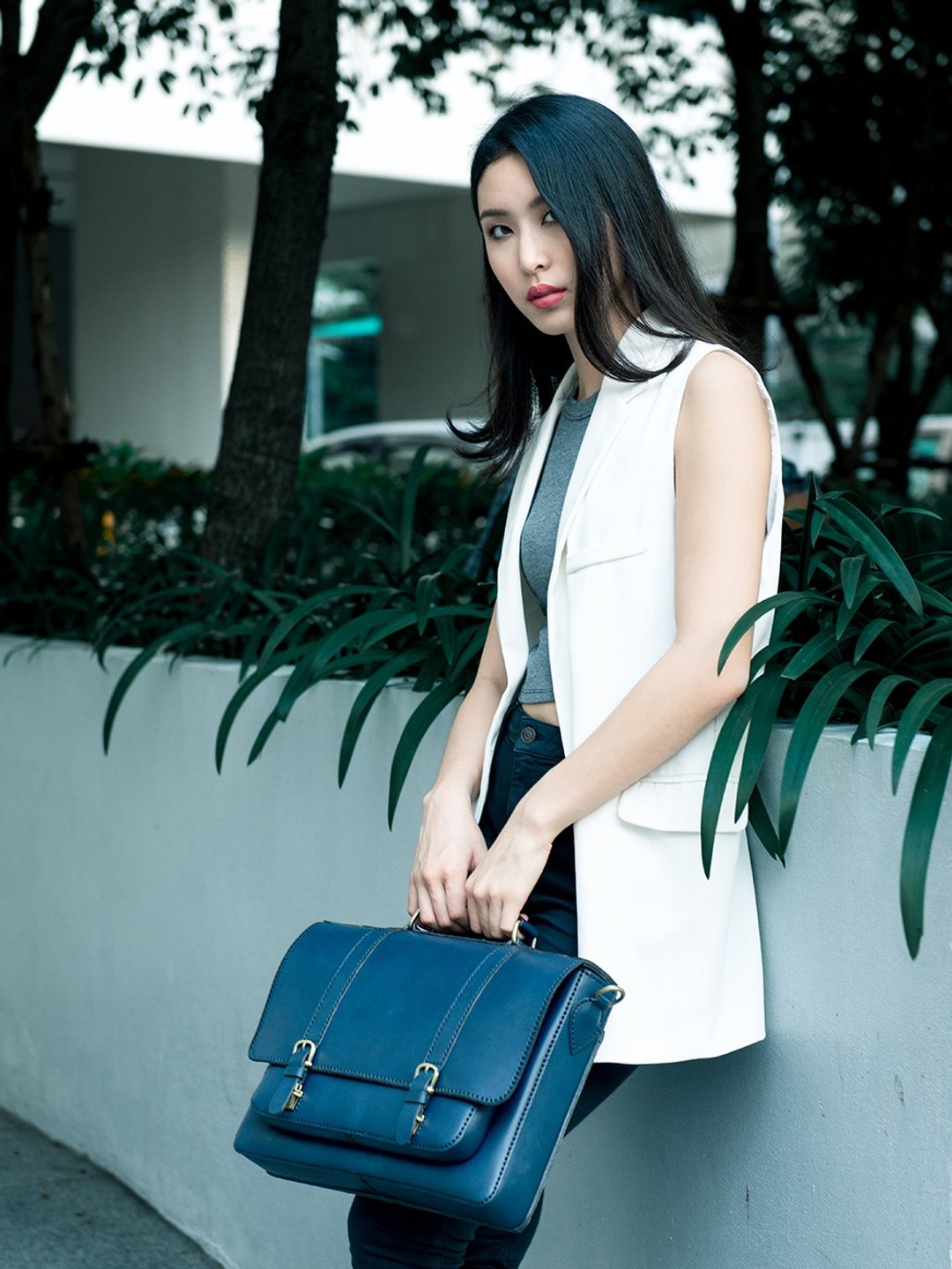 海军蓝皮革办公包 ( Tory Bag ) - 公文包/医生包 - 真皮 蓝色