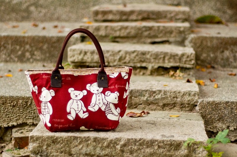 爱地球手作包*熊熊3层手提包 | 选自己喜欢的布料 - 手提包/手提袋 - 其他材质 红色