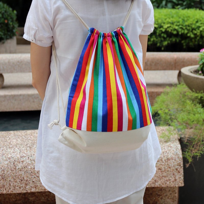 Silverbreeze~束口后背包~彩色条子 (B11) (现货供应中) - 束口袋双肩包 - 其他材质 多色