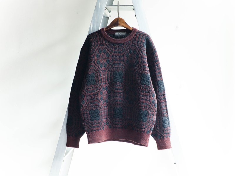 河水山 - 飞越山火奇幻魔毯之旅程 古董羊呢毛质上衣 古着 毛衣 vintage oversize - 女装针织衫/毛衣 - 羊毛 多色