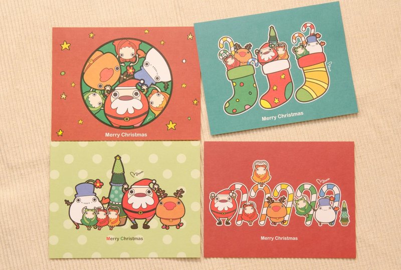 圣诞精灵－明信片耶诞卡-４张套组(附信封) - 卡片/明信片 - 纸 多色