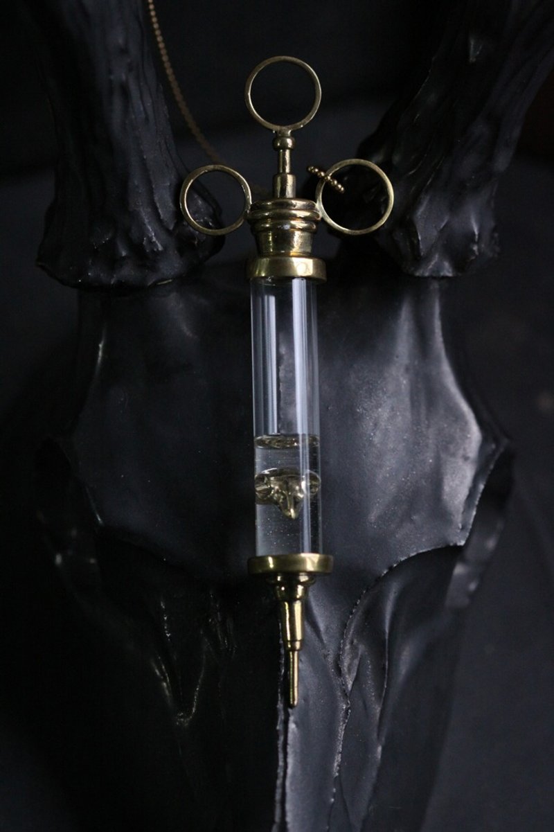 Syringe with Bird Skull Necklace by Defy. - 项链 - 其他金属 