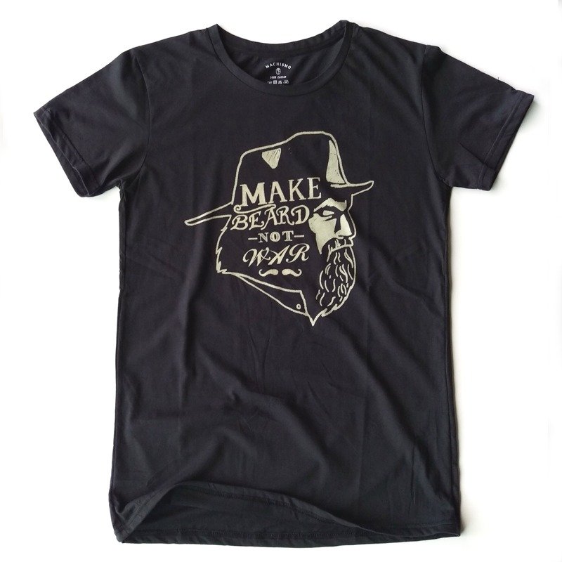 黑色日本进口纯棉 数位拔染印刷 手绘风大胡子 T恤 短T - 男装上衣/T 恤 - 其他材质 黑色