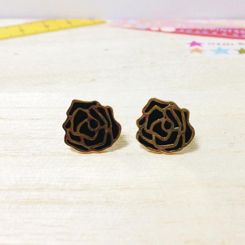 ▲BKK H.M Earring▲24K金系列-黑色蔷薇 - 耳环/耳夹 - 其他金属 黑色