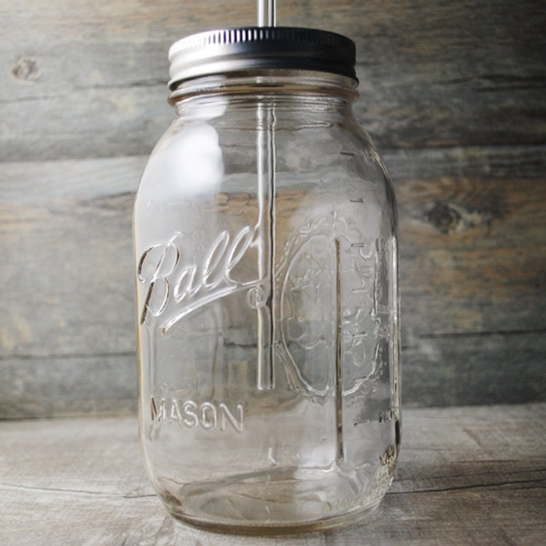947cc【MSA 柠檬水爱用】32oz Ball Jar 复刻玻璃罐饮料瓶(送玻璃环保吸管) 定制化 - 环保吸管 - 玻璃 灰色