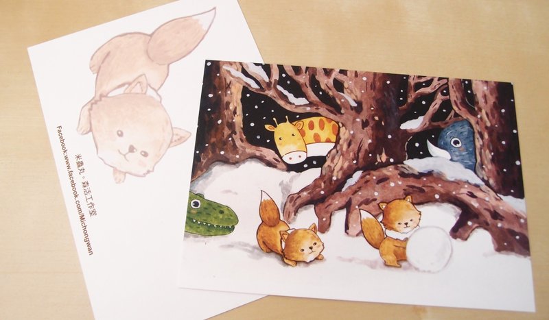 插画明信片-狐狸之冬 - 卡片/明信片 - 纸 多色