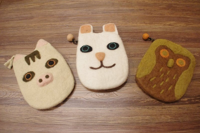 saibaba ethnique // 手工制作羊毛毡零钱包/腰包(兔子) - 零钱包 - 羊毛 多色