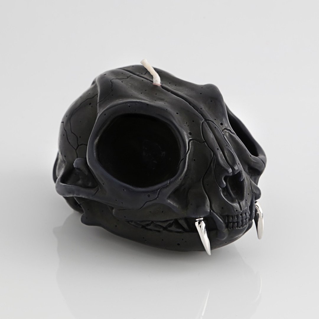 Brainfart55 x Recovery Bobcat skull Candle 山猫头骨蜡烛-白 - 蜡烛/烛台 - 蜡 黑色