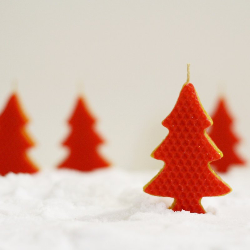 4楼公寓 【手感精油蜂蜡蜡烛．红红圣诞树】交换礼物．派对．新年．每份为1棵蜡烛 - 蜡烛/烛台 - 纸 红色