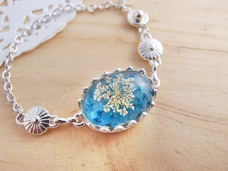 花语森林 【 CB0011】 天然干燥花 x 防过敏 防退色银色手链】手感设计 - 手链/手环 - 其他材质 蓝色