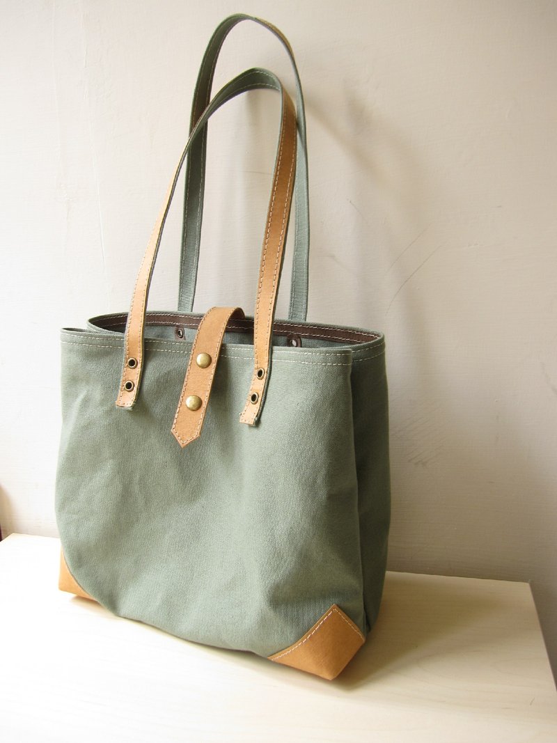 *复古绿*水洗牛皮纸+帆布托特包 - 侧背包/斜挎包 - 其他材质 绿色