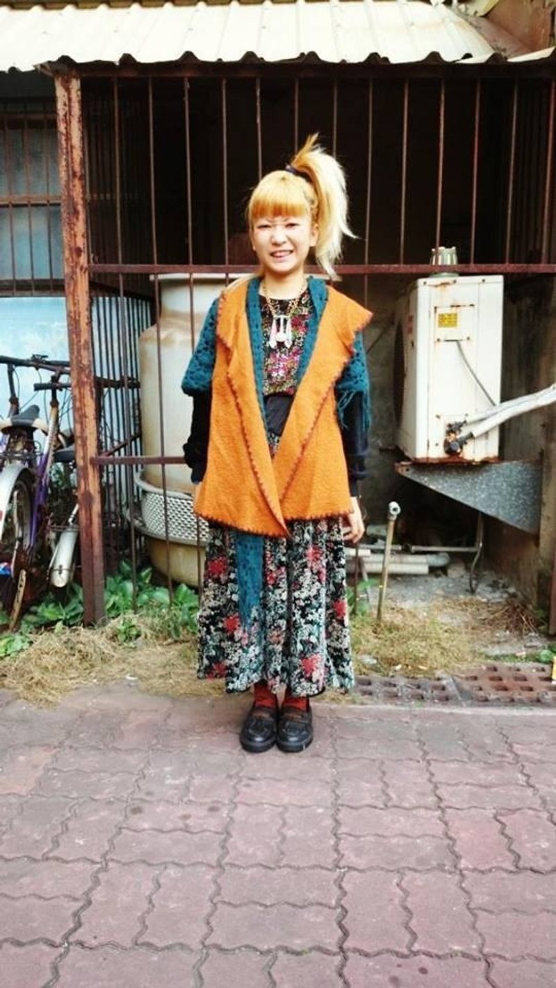 手缝边背心!!脱臼!!古着!! - 女装背心 - 羊毛 橘色