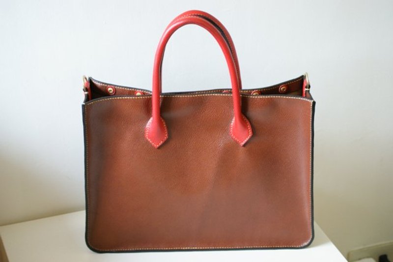 Tote Bag 拖特包 (可侧背) - 手提包/手提袋 - 真皮 咖啡色