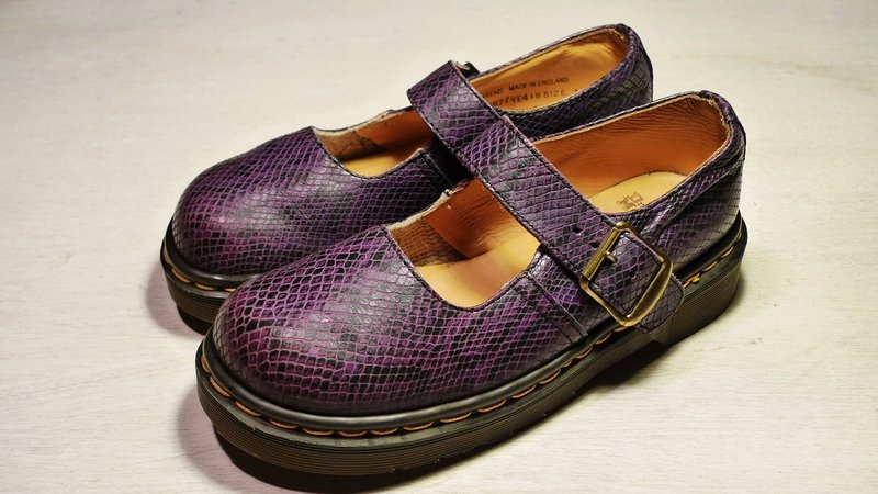 ~后菜园~古着 Dr.Martens紫色娃娃鞋(尺码女款UK3号可穿) - 芭蕾鞋/娃娃鞋 - 真皮 紫色