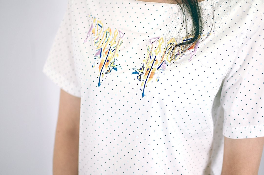 【Off-season sale】humming-绣花水玉短衫 刺绣短袖上衣 - 女装 T 恤 - 其他材质 白色