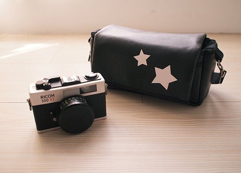hairmo。星星皮革侧背拉链双镜相机包-黑(可装EP.GF.NEX) - 相机包/相机袋 - 真皮 黑色