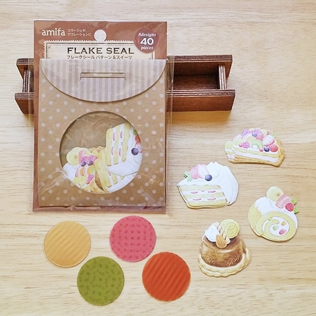 amifa Flake Seal 装饰贴纸组【甜点+圆形 (28980)】共40枚 - 贴纸 - 纸 黄色