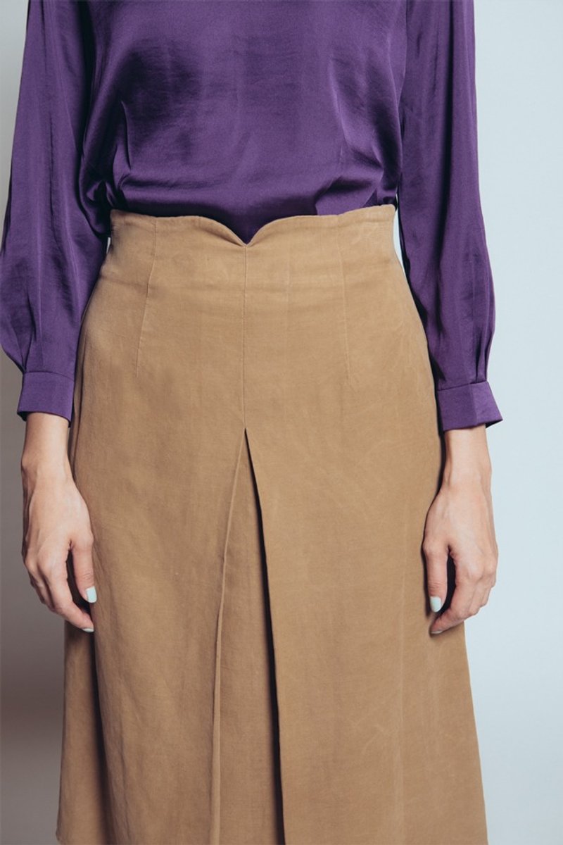 美好年代及膝裙(咖啡色) - 裙子 - 其他材质 咖啡色